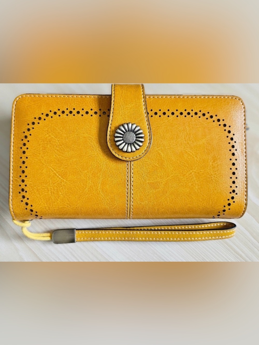 NWOT- Genuine leather Wallet Clutch with Daisy Detail, never used
